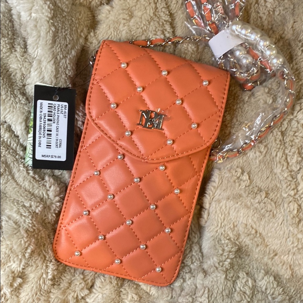 Badgley Mischka Orange Quilted Cell Phone Crossbody Bag